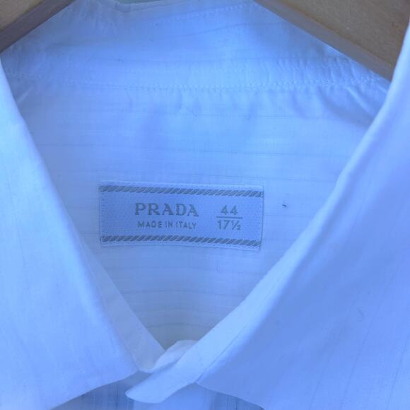 Prada Men’s White Button Down Dress Shirt Long Sleeve 44 17.5 Italy Designer - Picture 6 of 6